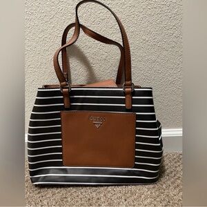 Guess Black and Brown Striped Tote Bag